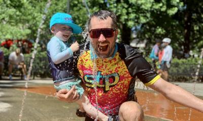 Celebrating in the fountain after STP