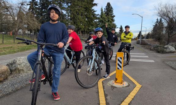 MTP students take a break while riding a trail