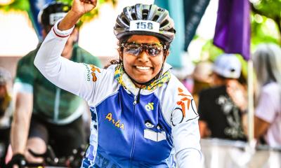 An Asha for Education rider finishing STP 2023