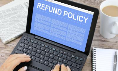 Refund policy on a laptop screen