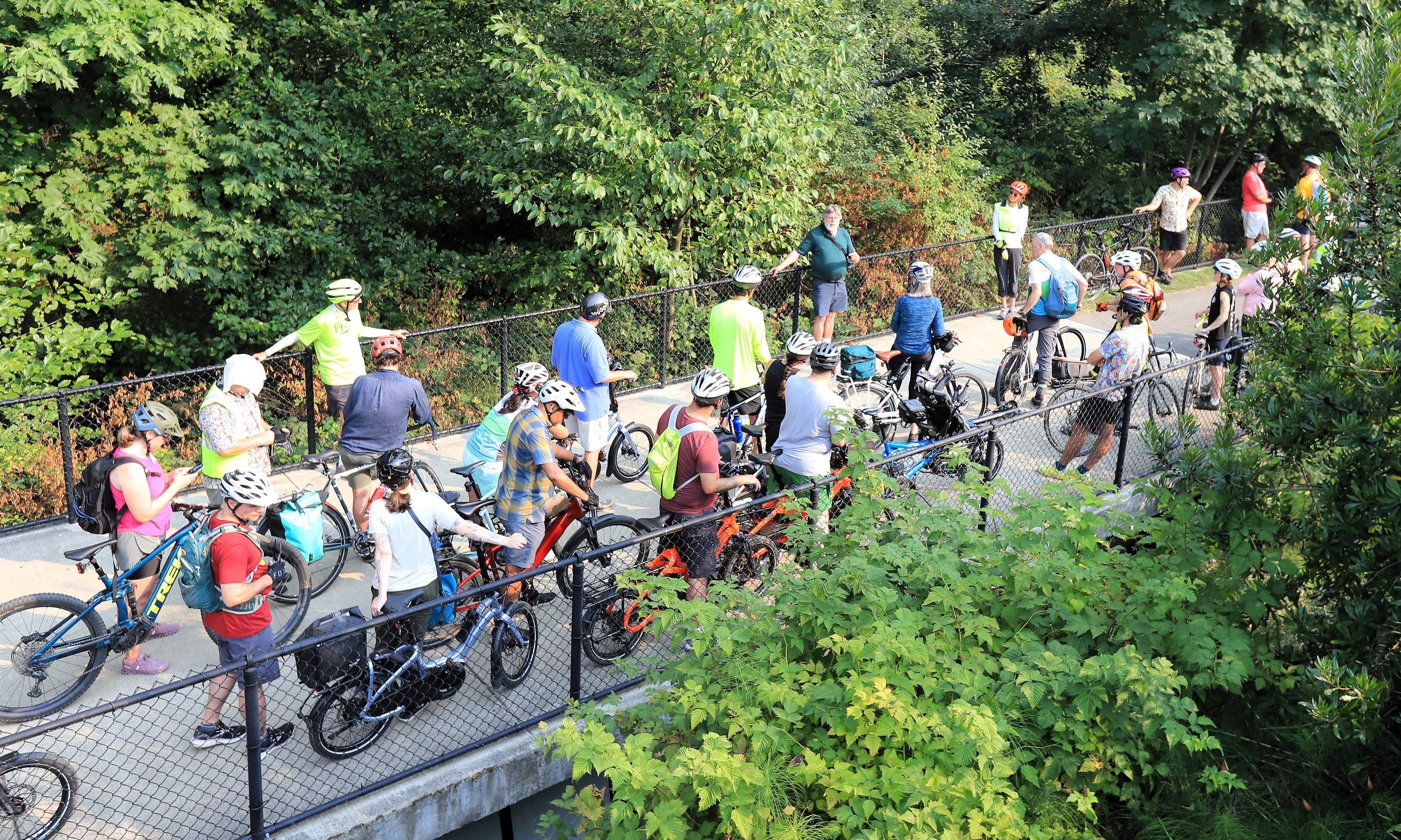 Stopping to talk about the route.