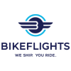 Bike Flights logo in blue. We Ship. You Ride.