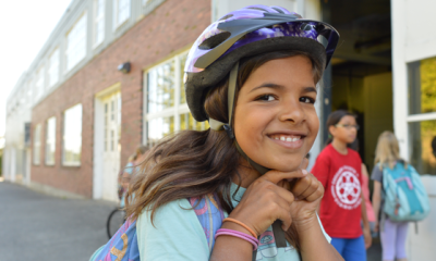Girl with bike helmet