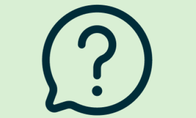 A speech bubble with a question mark inside.