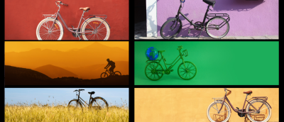 Various Bicycles on a Rainbow background