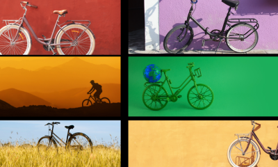 Various Bicycles on a Rainbow background