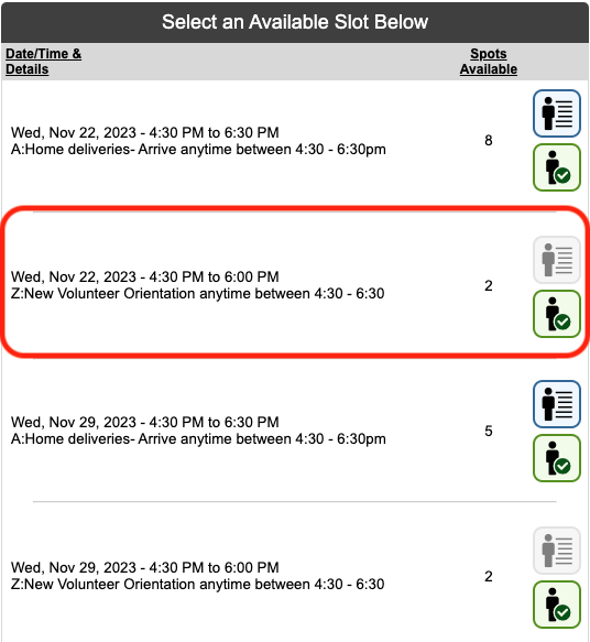 Screenshot of orientation sign up page